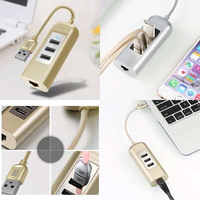 Cáp chuyển USB sang Lan+Hub USB 2.0 Remax RU-U4