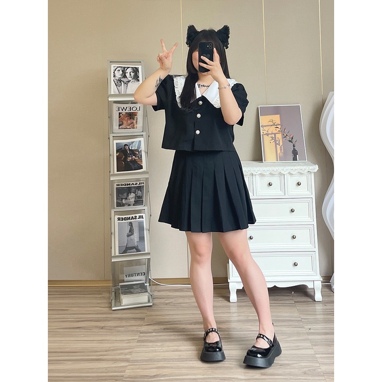 Áo sơ mi Bigsize cúc ngọc cổ bánh bèo (60-90Kg) Ms200