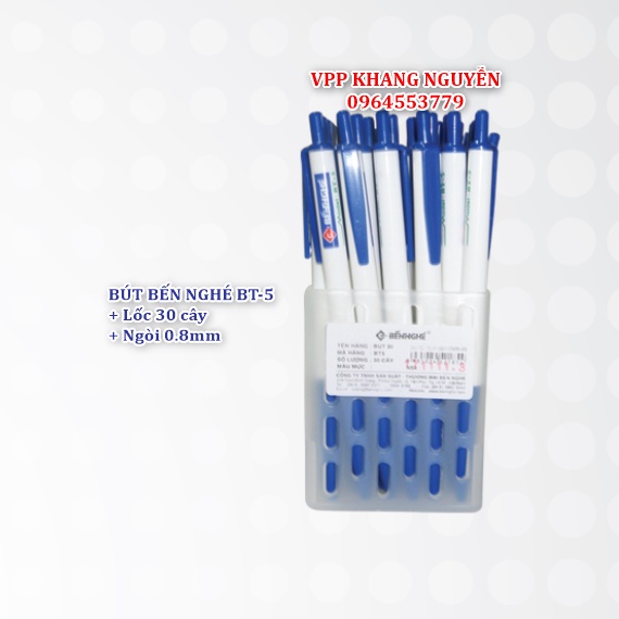 Bút Bi Bến Nghé BT-5 Màu Xanh (Lốc 30 Bút; Ngòi 0.8mm)