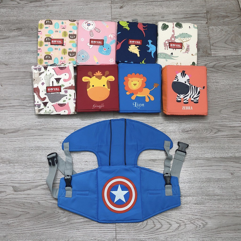 Đai đi xe máy an toàn cho bé, đai xe máy có đỡ cổ Royal cho trẻ 1 - 5 tuổi in hình đáng yêu