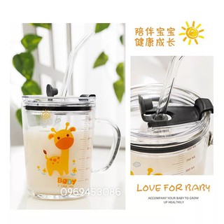 Cốc pha sữa thủy tinh chia vạch 400ml ( tặng kèm ống hút )