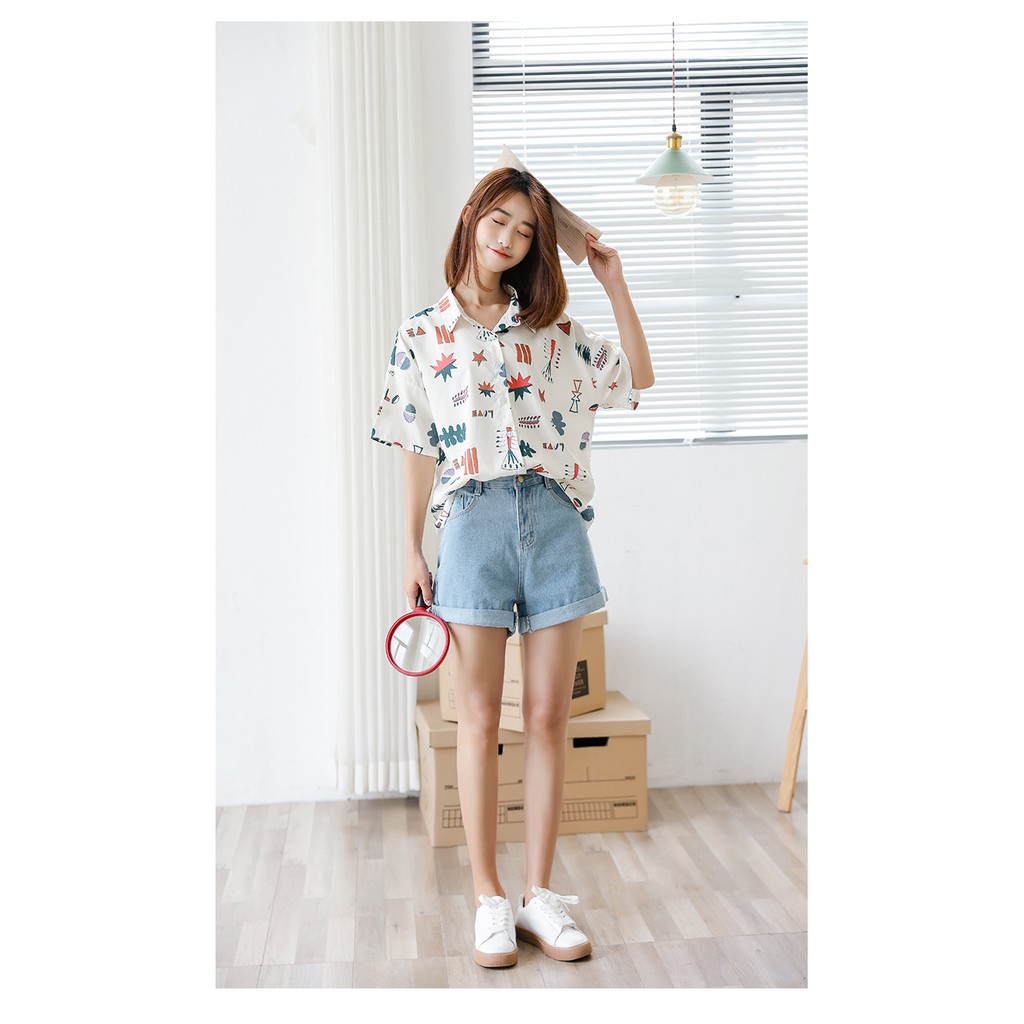 SUXI Áo sơ mi form rộng phong cách Hàn Quốc trẻ trung dành cho nữ