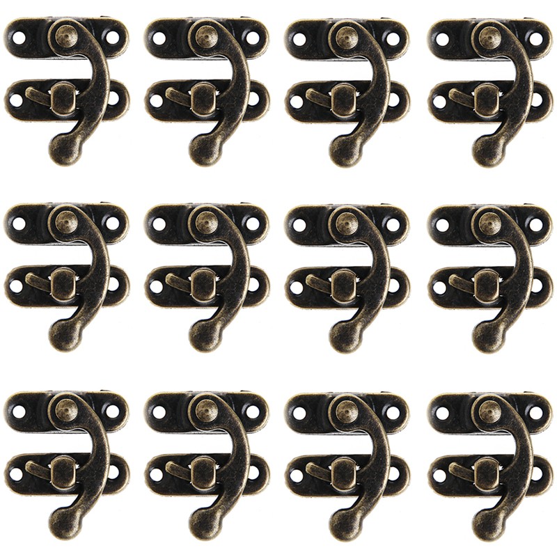 Bộ 12 bản lề móc khóa cổ điển trang trí hộp gỗ/ hộp rượu có ốc vít