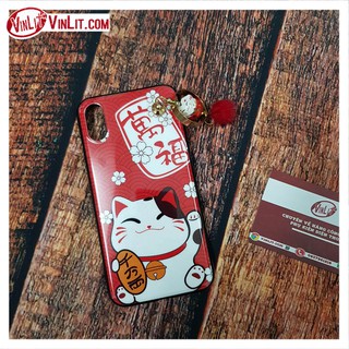 Ốp lưng iphone x / xs xà cừ gương bóng lấp lánh mèo thần tài may mắn kèm tua rua cực đẹp - mẫu 3 ipx181221a3