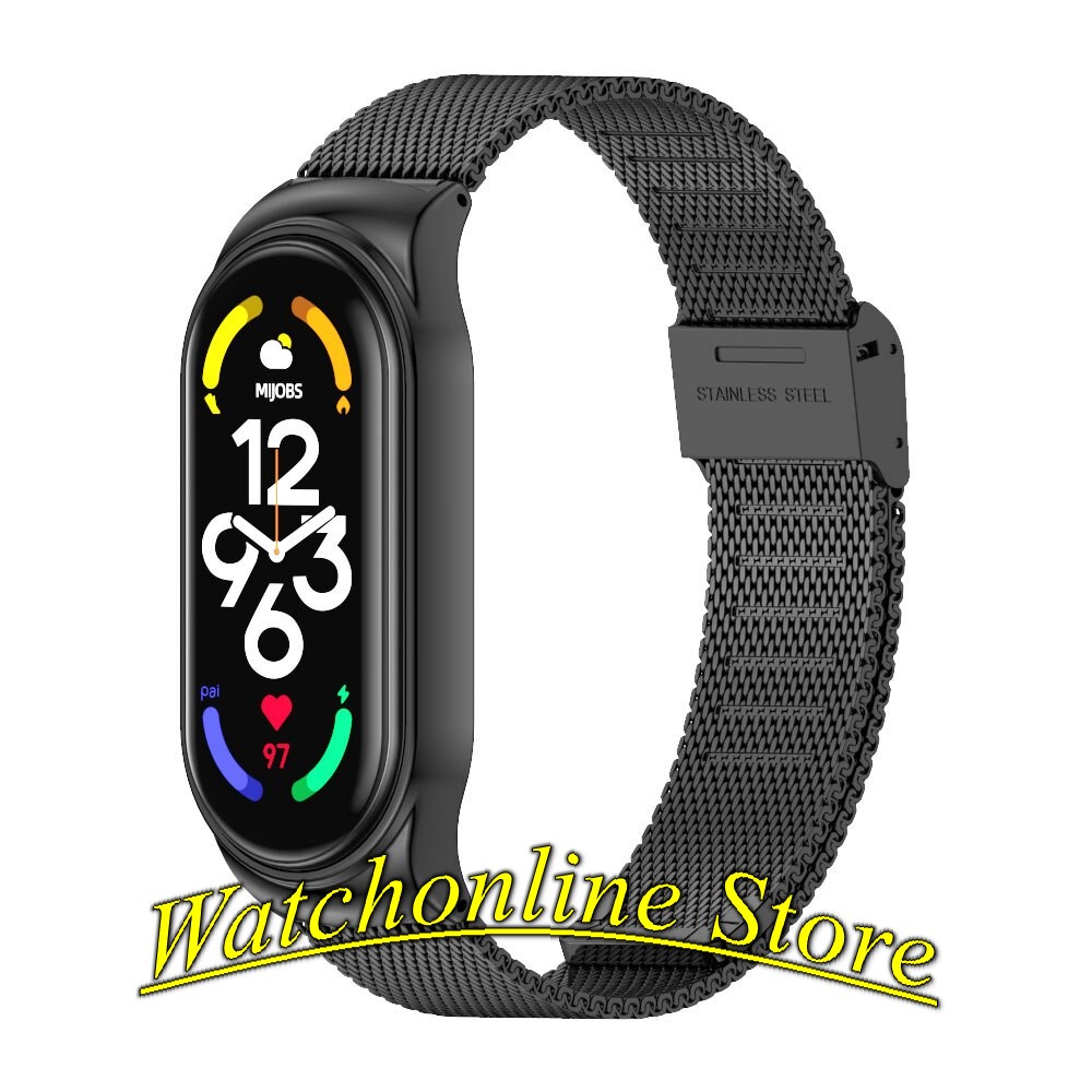 Dây đeo kim loại mắt lưới Xiaomi Mi band 7 / Miband 7 hiệu Mijobs khóa bấm