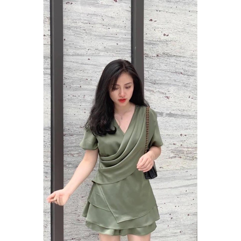 set bộ lụa áo vạt chéo mix quần váy