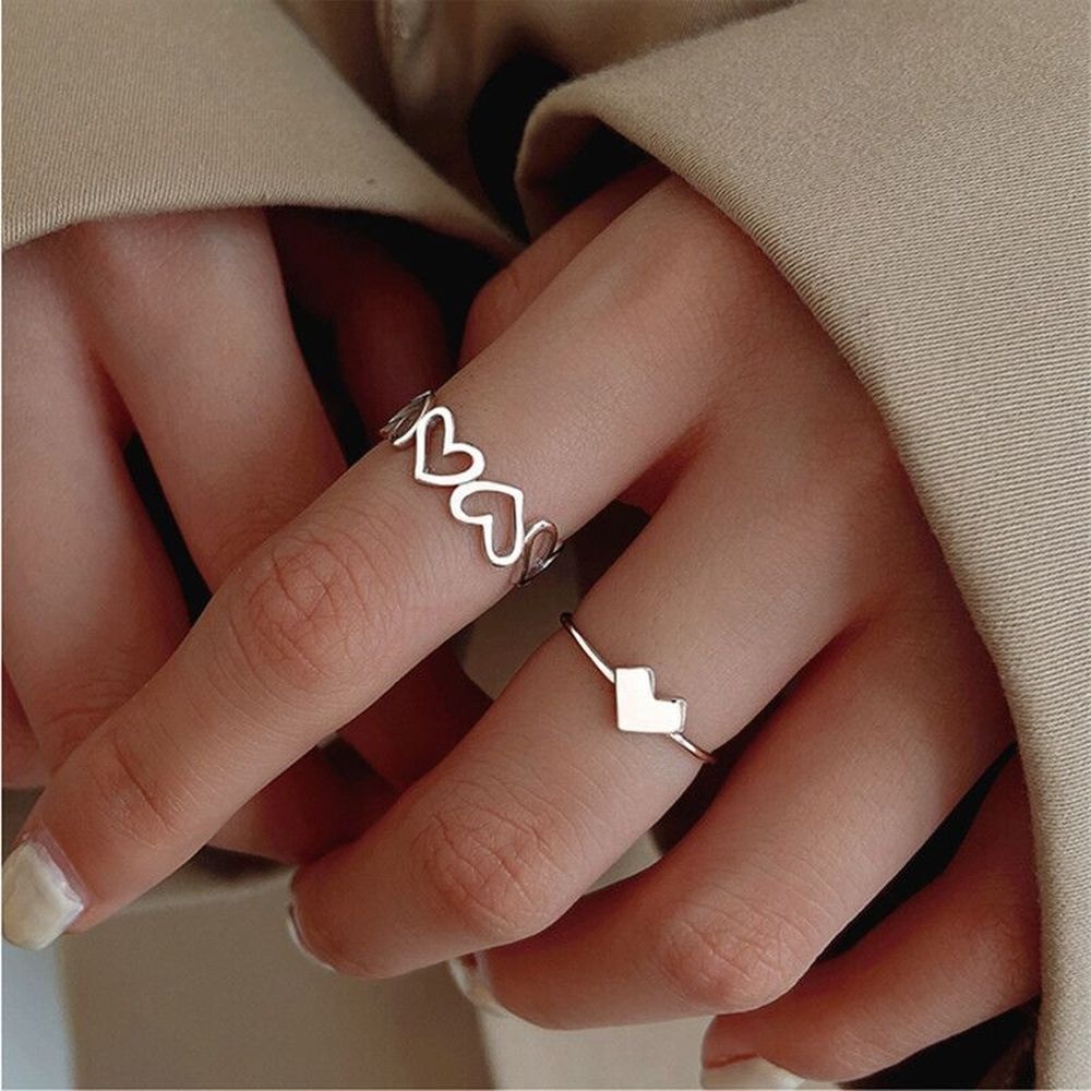 Set 2 Nhẫn Đeo Tay Kim Loại Đính Đá Thời Trang Cho Nữ