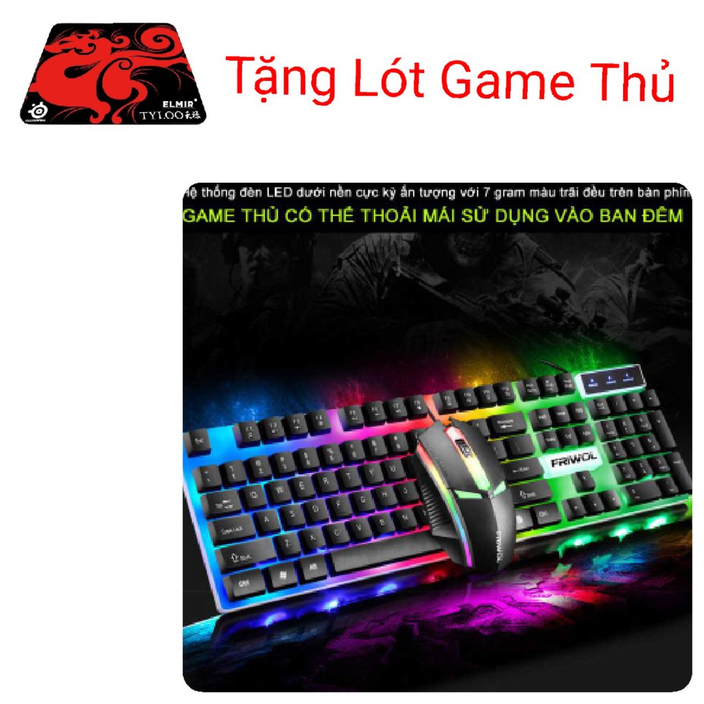 COMBO PHÍM CHUỘT GAME THỦ W10 LED 7 MÀU CỰC NHẠY CHUỘT DI CHUYỂN CỰC CHUẨN XÁC ( tặng kèm lót chuột game thủ )