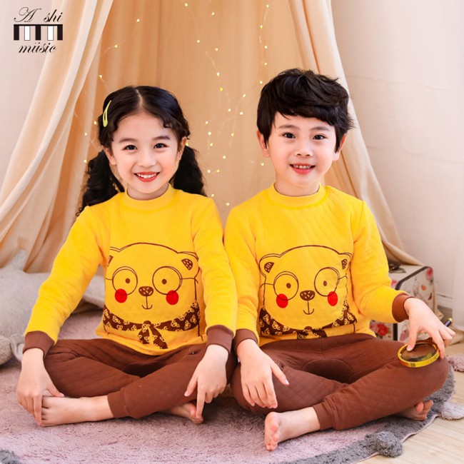 Set 2 Món Áo Sơ Mi Tay Dài + Quần Dài Giữ Ấm Cho Bé