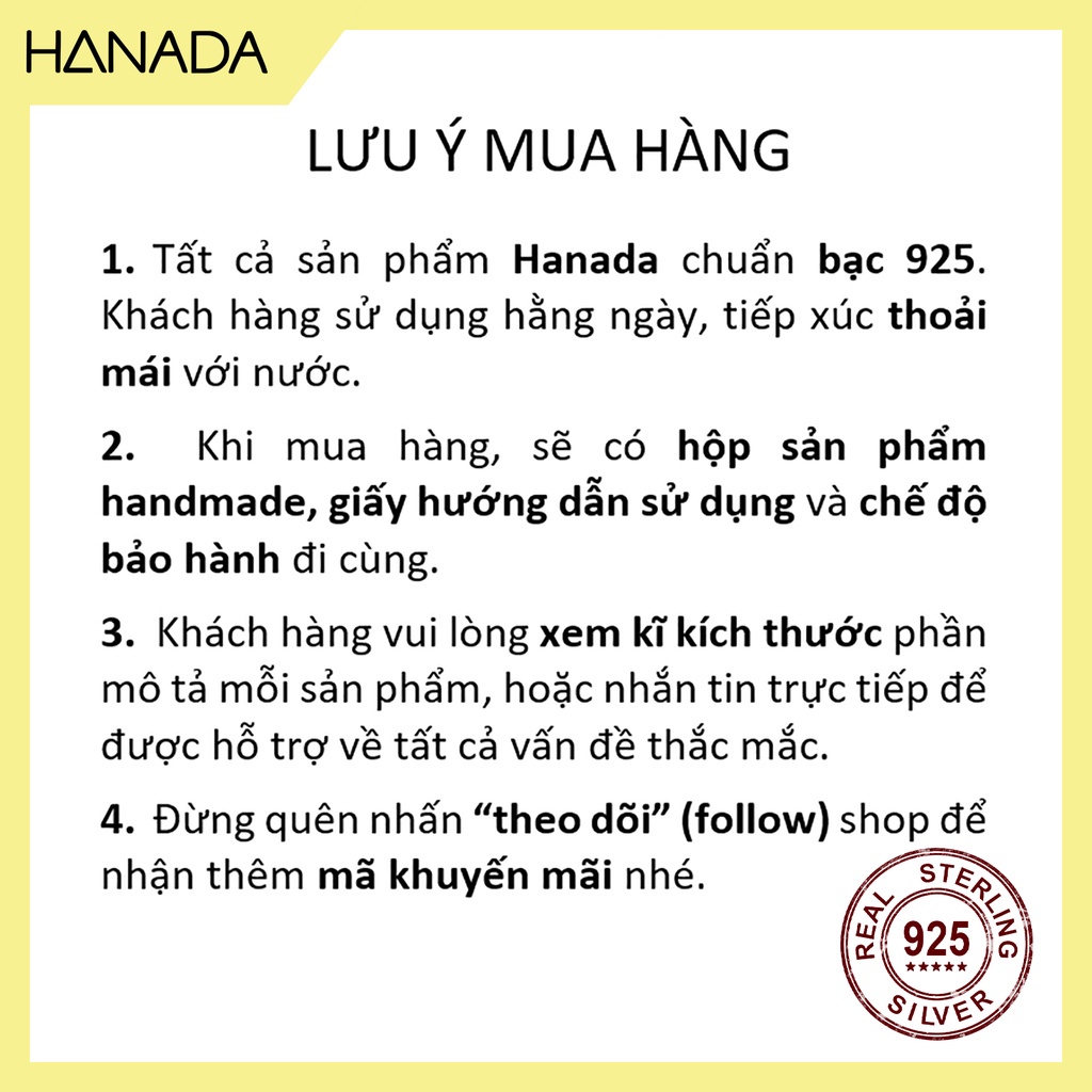 Bông Tai Bạc 925 Hanada Vuông Nhám