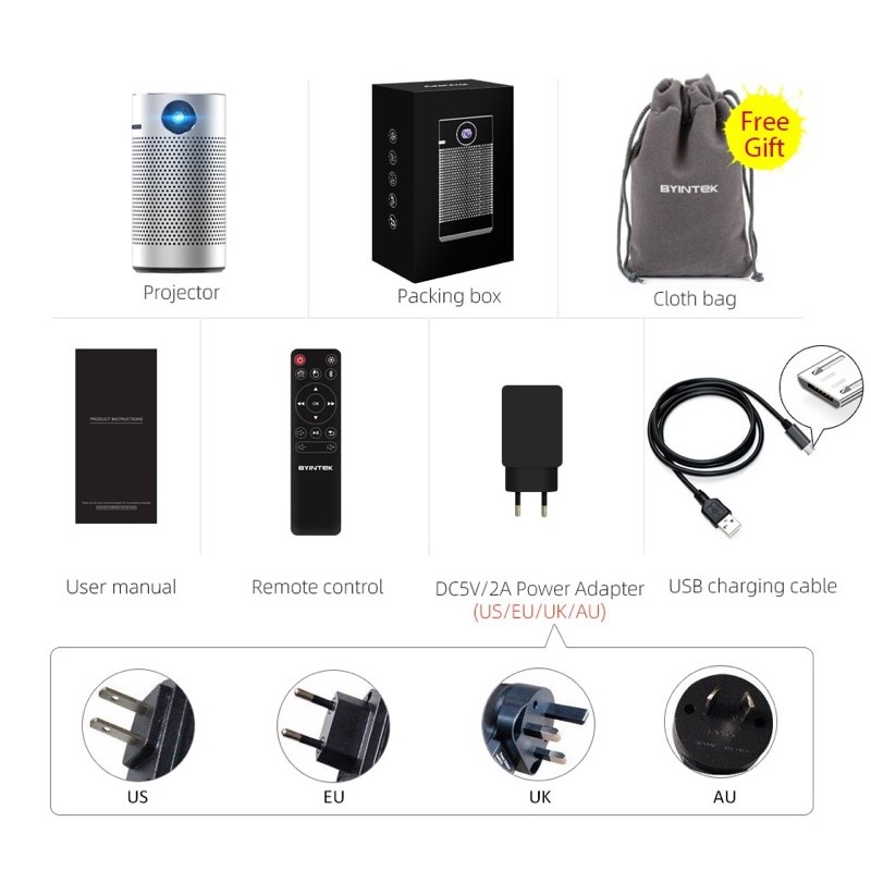 Máy chiếu mini không dây P7 150 inch full HD của hãng Byintek chức năng loa Bluetooth