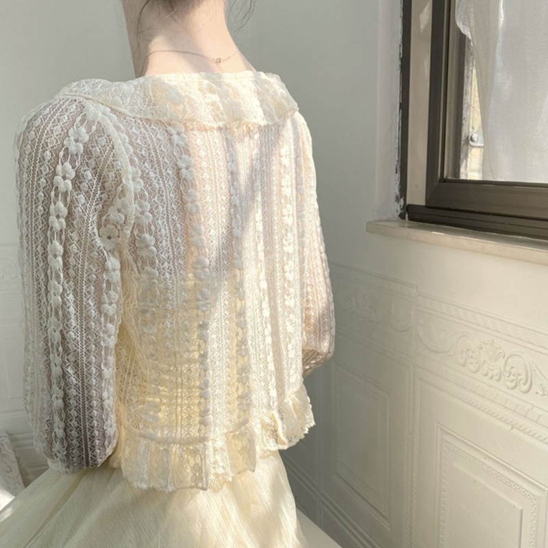 Áo Khoác Cardigan Ren Hoa Tay Dài Cổ Chữ V Chống Nắng Cho Nữ Tri