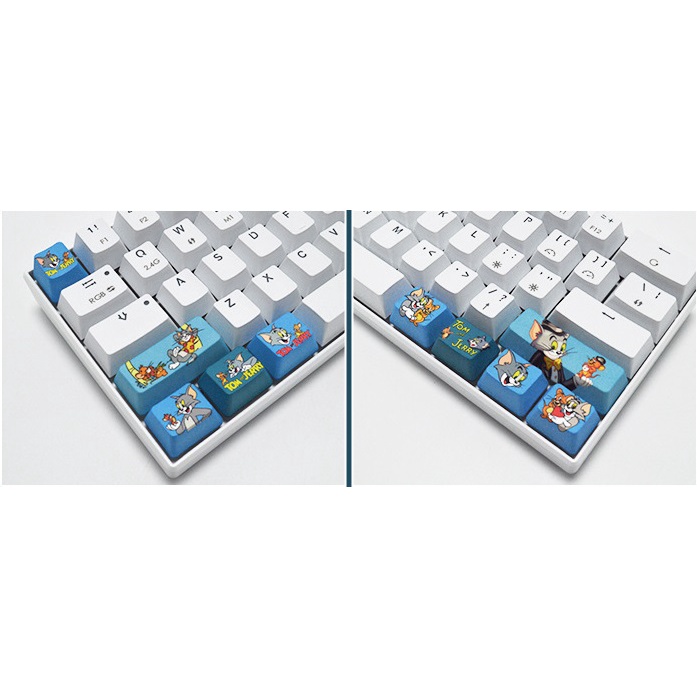 Set keycap nút phím cơ modifier PBT in hình 10 nút doraemon, tom jerry