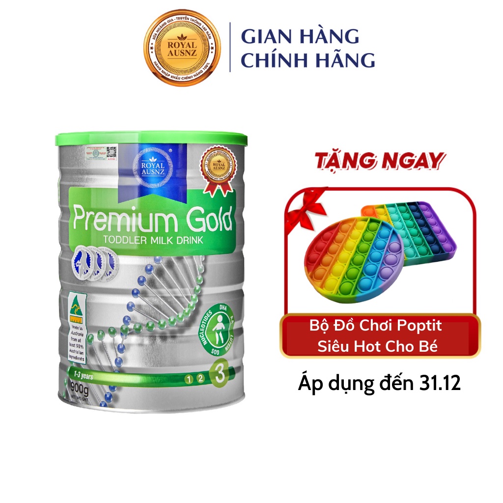 Sữa Bột Hoàng Gia Úc Premium Gold Số 3 Bổ Sung Vitamin, Khoáng Chất Cho Trẻ ROYAL AUSNZ 900g