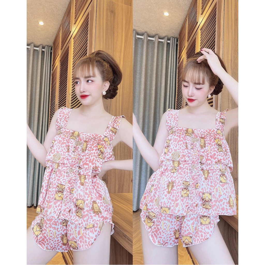 Đồ Ngủ Sexy Nữ, Bộ Chiffon Nhún Bèo B052