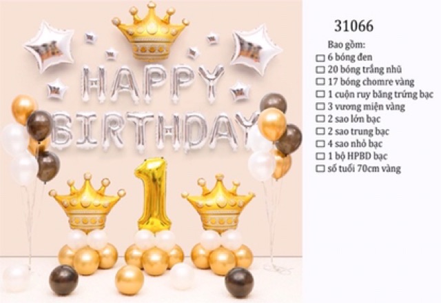 SET SINH NHẬT BÓNG MÀU VÀNG GOLD ( kèm bơm tay và băng keo)
