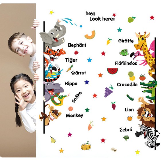 Decal trang trí Các Động vật kèm tên Tiếng Anh cho Bé