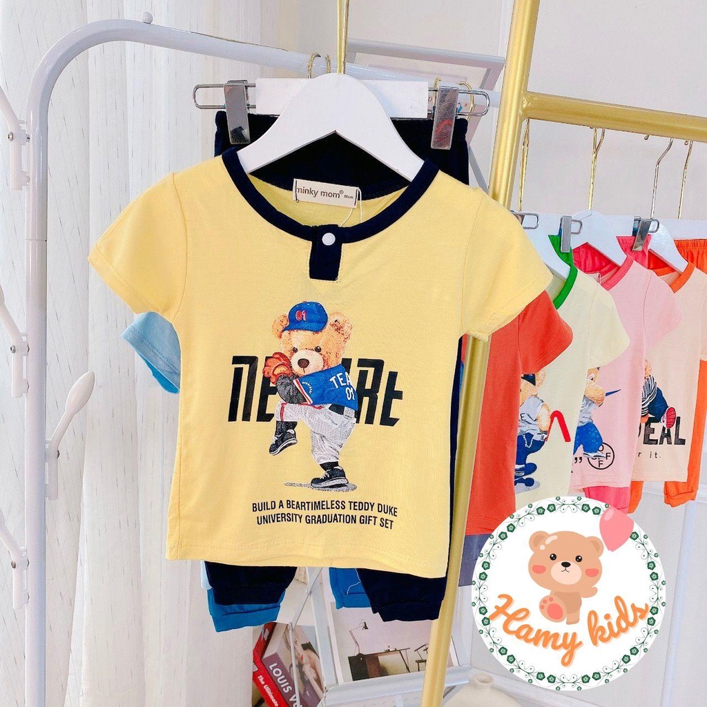 Đồ Bộ Minky Mom Chính Hãng Tay Ngắn Quần Dài Nút Cổ Trụ Vải Thun Lạnh Cho Bé Trai Bé Gái Từ 0-5 Tuổi Dưới 20kg- Hamykids