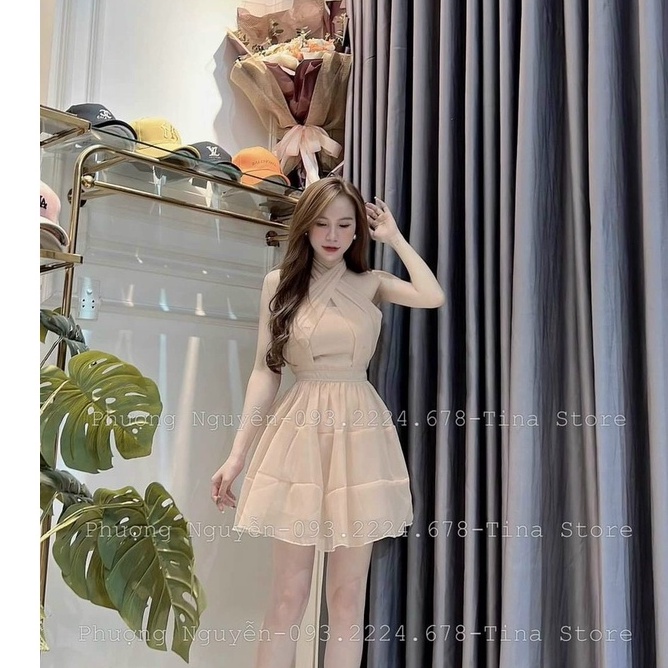 Váy đầm voan 2 lớp xếp tầng  cổ yếm có mút ngực thiết kế sang chảnh phù hợp mọi phong cách