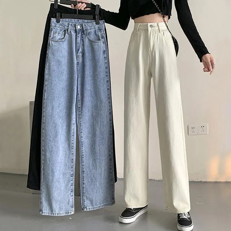 Quần Jeans Nam Nữ Ống Suông Màu Xanh Trắng Đen Lưng Cạp Cao Phong Cách Ulzzang Hàn Quốc Basic Mặc Hàng Ngày Loại Đẹp | BigBuy360 - bigbuy360.vn