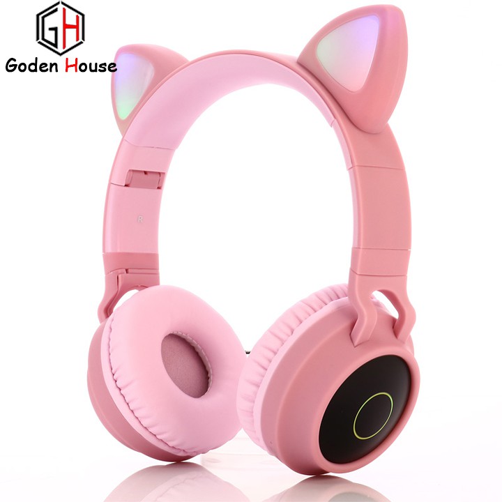 Tai nghe bluetooth tai mèo Goden House cao cấp, headphone tai mèo đáng yêu chống ồn âm thanh trầm ấm