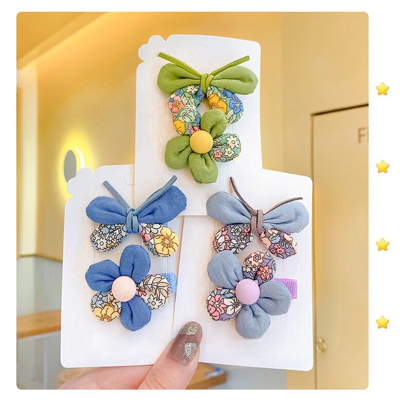 Set 2 Kẹp Tóc Hình Bướm/Hoa/Cánh Bướm Kiểu Hàn Quốc Đáng Yêu Dành Cho Bé Gái