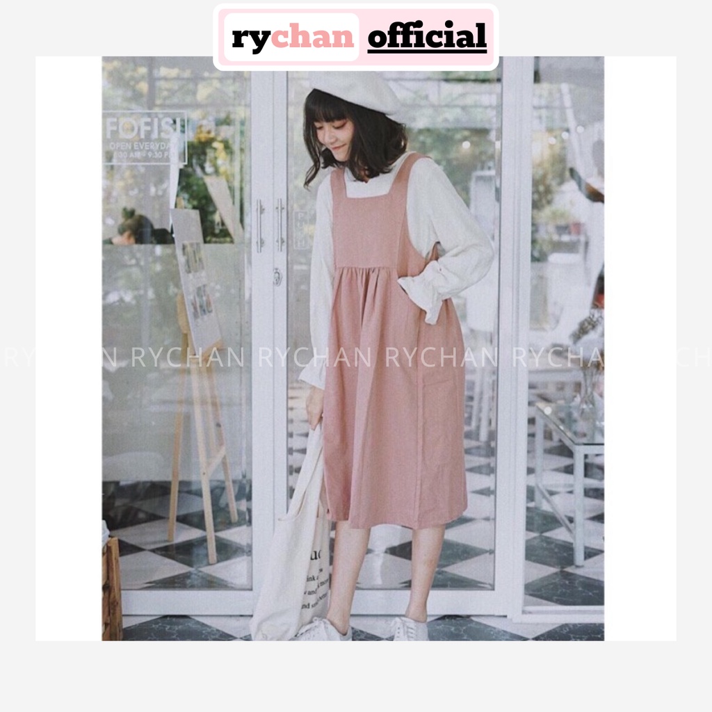 Set Yếm Hồng Mix Áo Trắng Tay Bo Dễ Thương - SE718