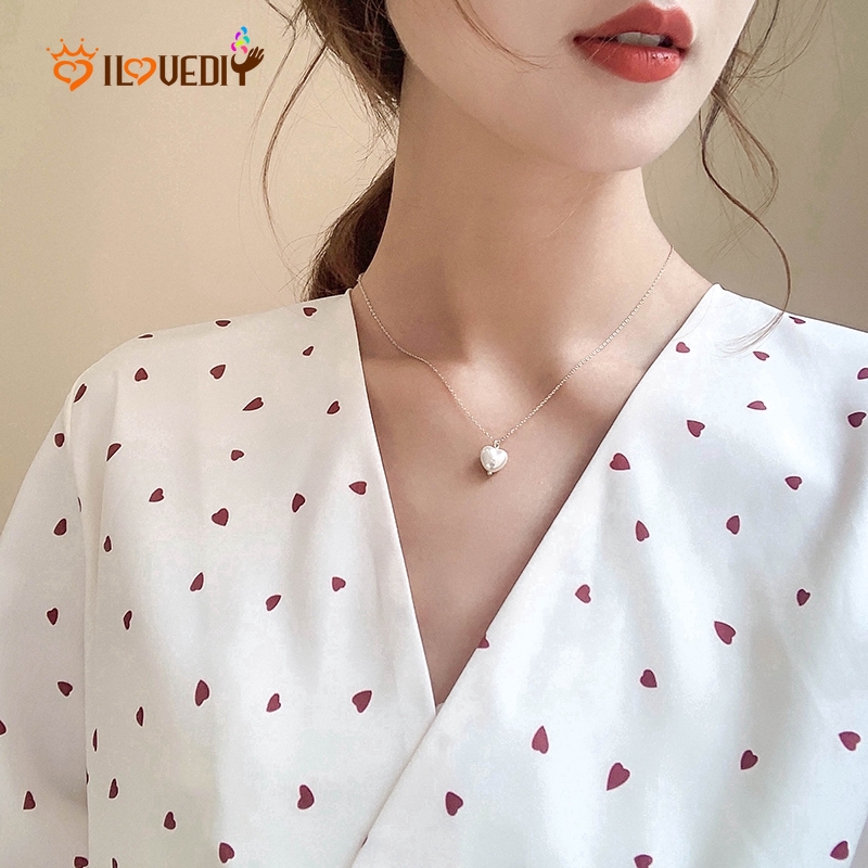 Dây Chuyền Mặt Trái Tim Đính Ngọc Trai Thời Trang Dành Cho Nữ