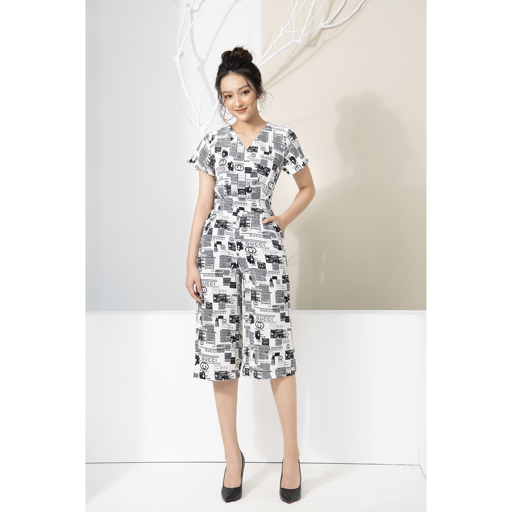 Jumpsuit Nữ Thiết Kế Luperi LFJ769 Tay Ngắn Kết Hợp Quần lửng ống suông họa tiết độc đáo