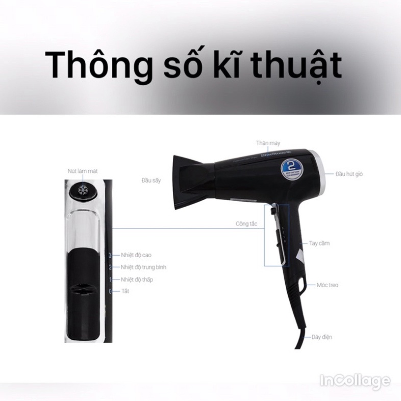 Máy sấy tóc Bluestone HDB-1846 công suất 2100W tự động ngắt khi quá nhiệt