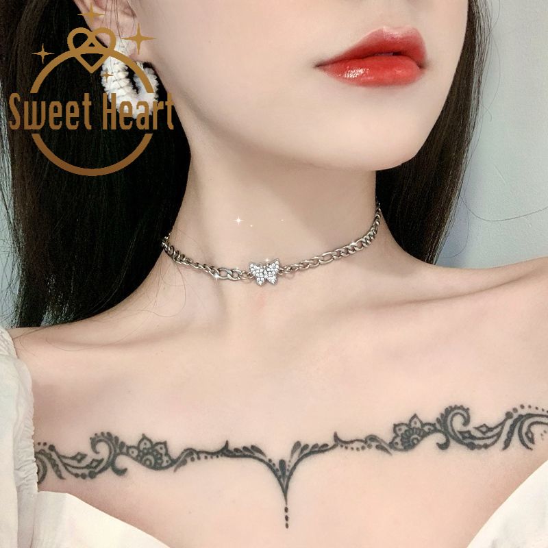 Dây chuyền màu bạc mặt hình bướm đính kim cương giả trẻ trung