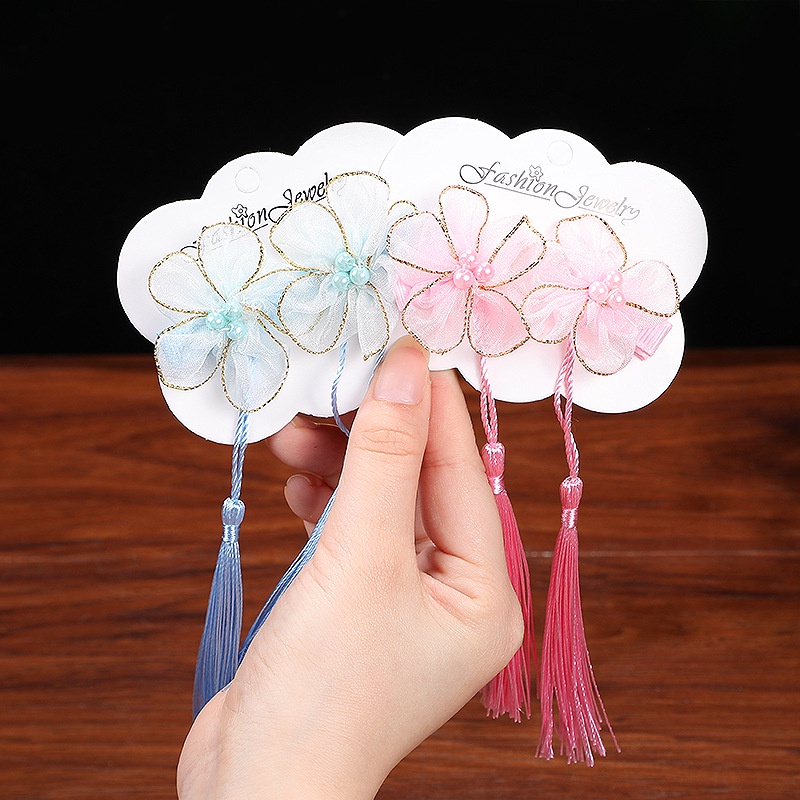 Set 2 kẹp tóc cổ trang phong cách truyền thống, phụ kiện cài áo dài cho bé yêu diện tết, hóa trang
