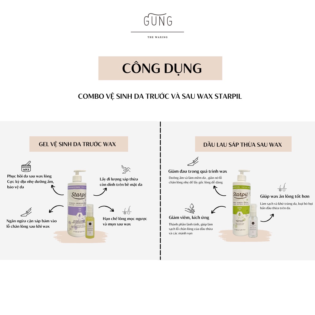COMBO GEL VỆ SINH DA TRƯỚC VÀ SAU WAX STARPIL VỆ SINH, GIẢM ĐAU, GIẢM ĐỎ, GIẢM KÍCH ỨNG TỨC NGĂN NGỪA CẶN SÁP BÁM