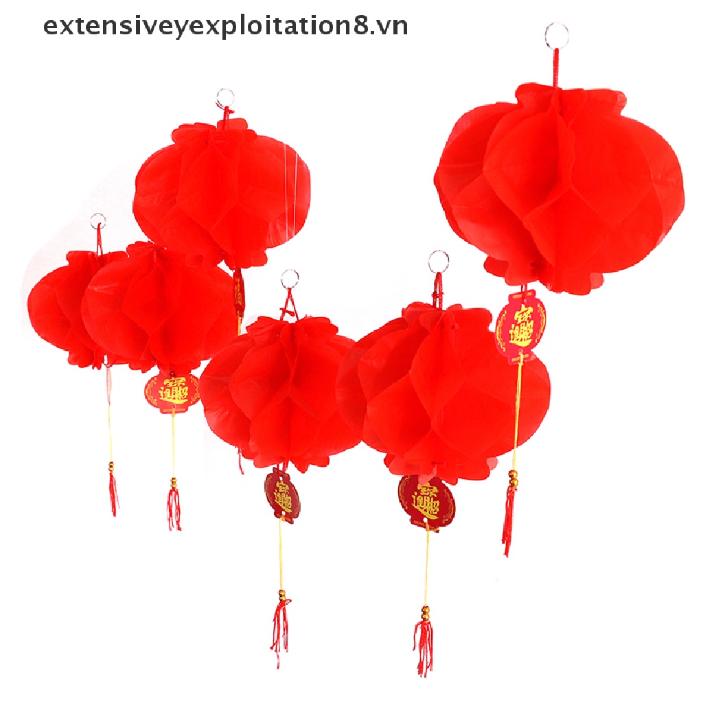 Set 6 Lồng Đèn Giấy Màu Đỏ Phong Cách Trung Hoa Trang Trí Năm Mới 2020