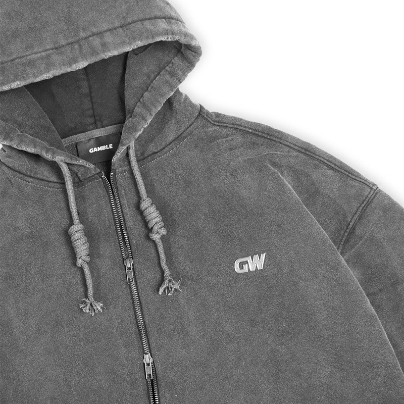 Áo Khoác Nỉ Dây kéo Acid Wash Fullzip Hoodie Gamble