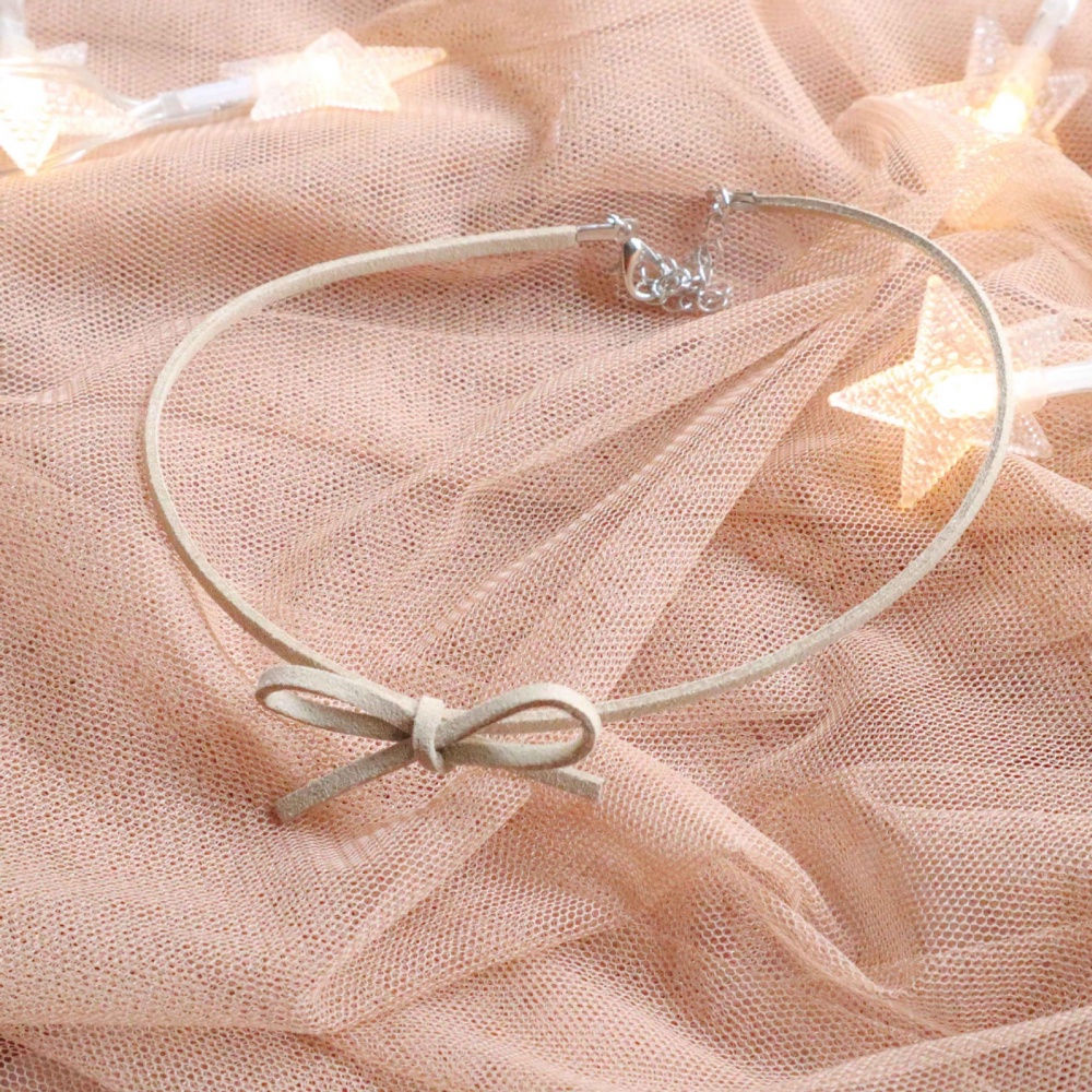 Vòng Cổ choker Nhung Mặt Nơ Trái Tim Màu Nâu