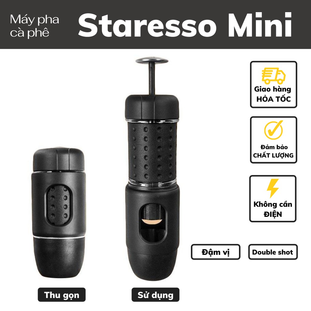 Máy pha cà phê mini cầm tay STARESSO MINI chính hãng cao cấp pha cafe rang xay espresso du lịch và văn phòng