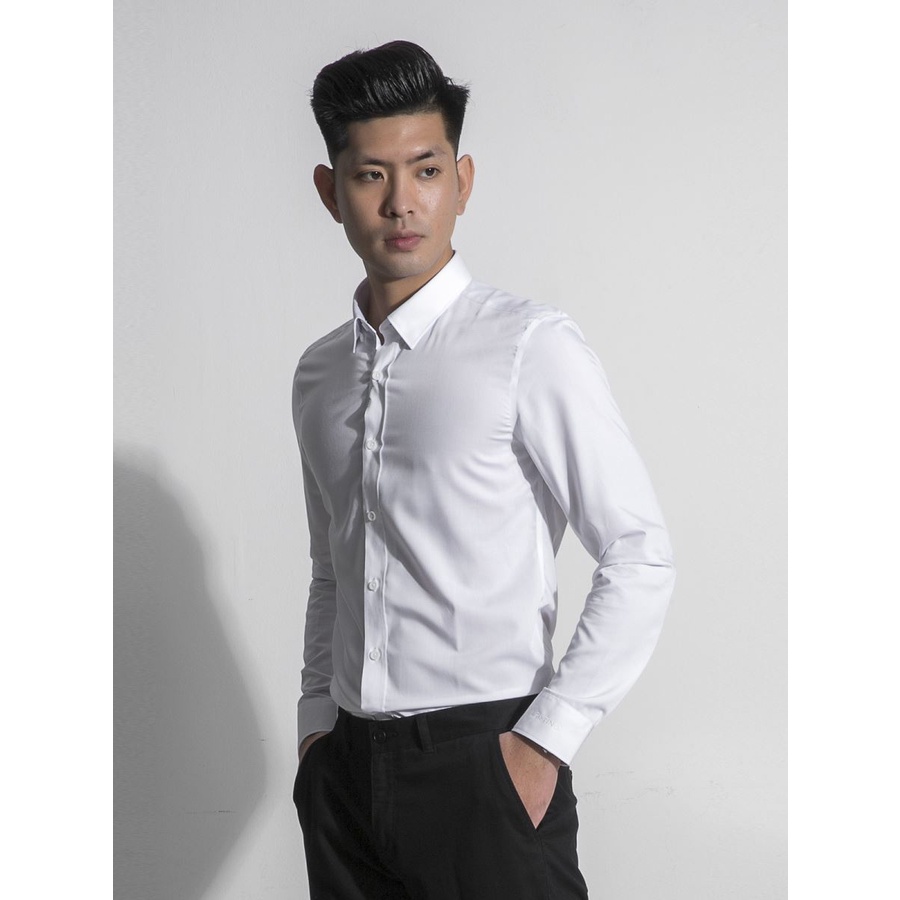 Áo Sơ Mi Nam Dài Tay ARISTINO ALSR08 Somi Công Sở Cao Cấp Màu Trắng Trơn Vải Sợi Tre Mềm Mát Dáng Ôm Không Túi
