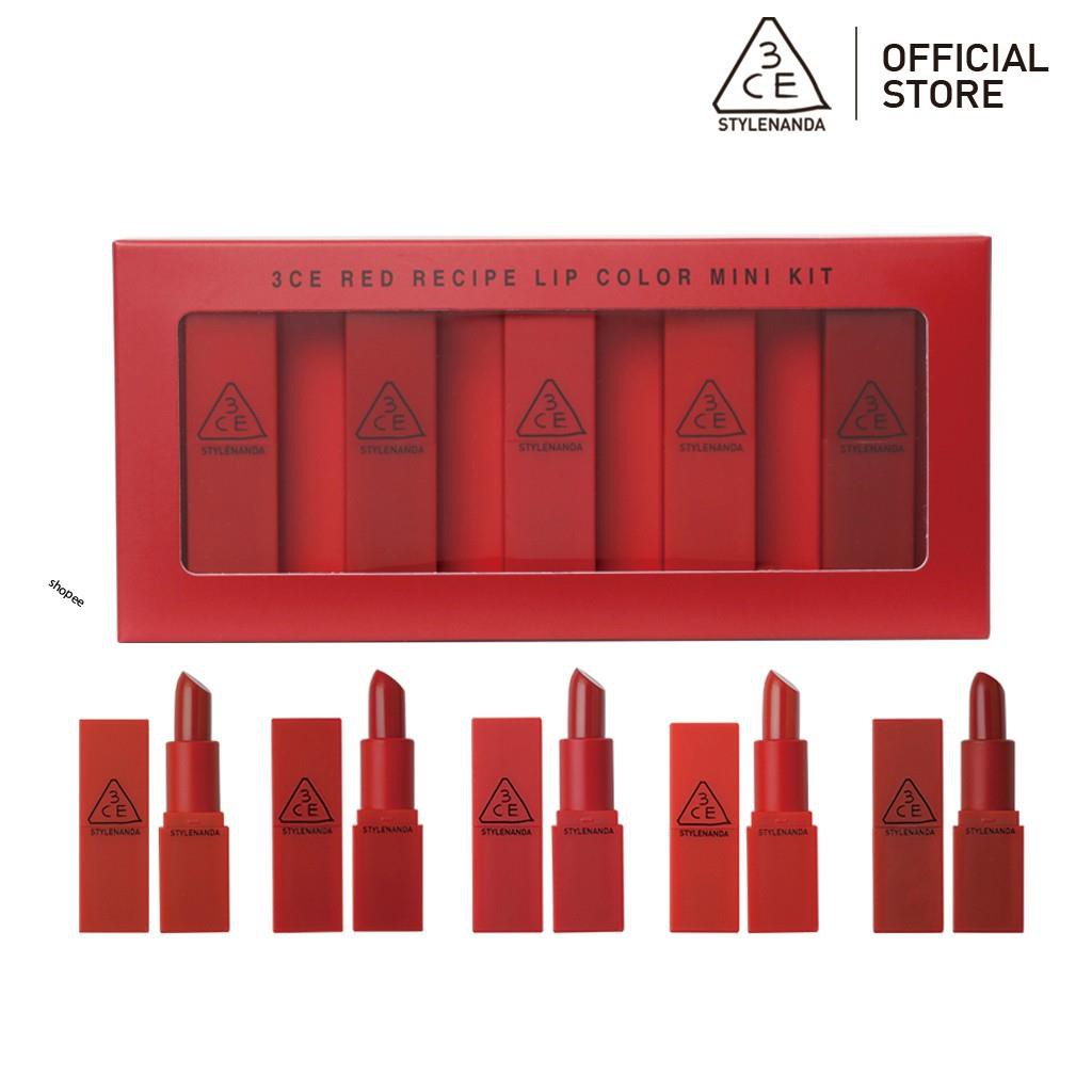 Set Son 3CE Red Recipe Lip Color Mini Kit Tông Đỏ 1.3g x 5