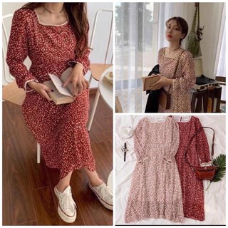 [Ảnh thật/Video]Đầm-Váy hoa nhí cổ vuông viền ren dài tay ulzzang(sẵn)