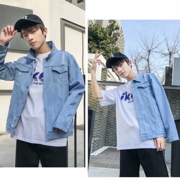 Áo Khoác Jeans Trơn Rách Styse Basic Dành Cho Cả Nam Và Nữ 2022  - Hàng nhập khẩu