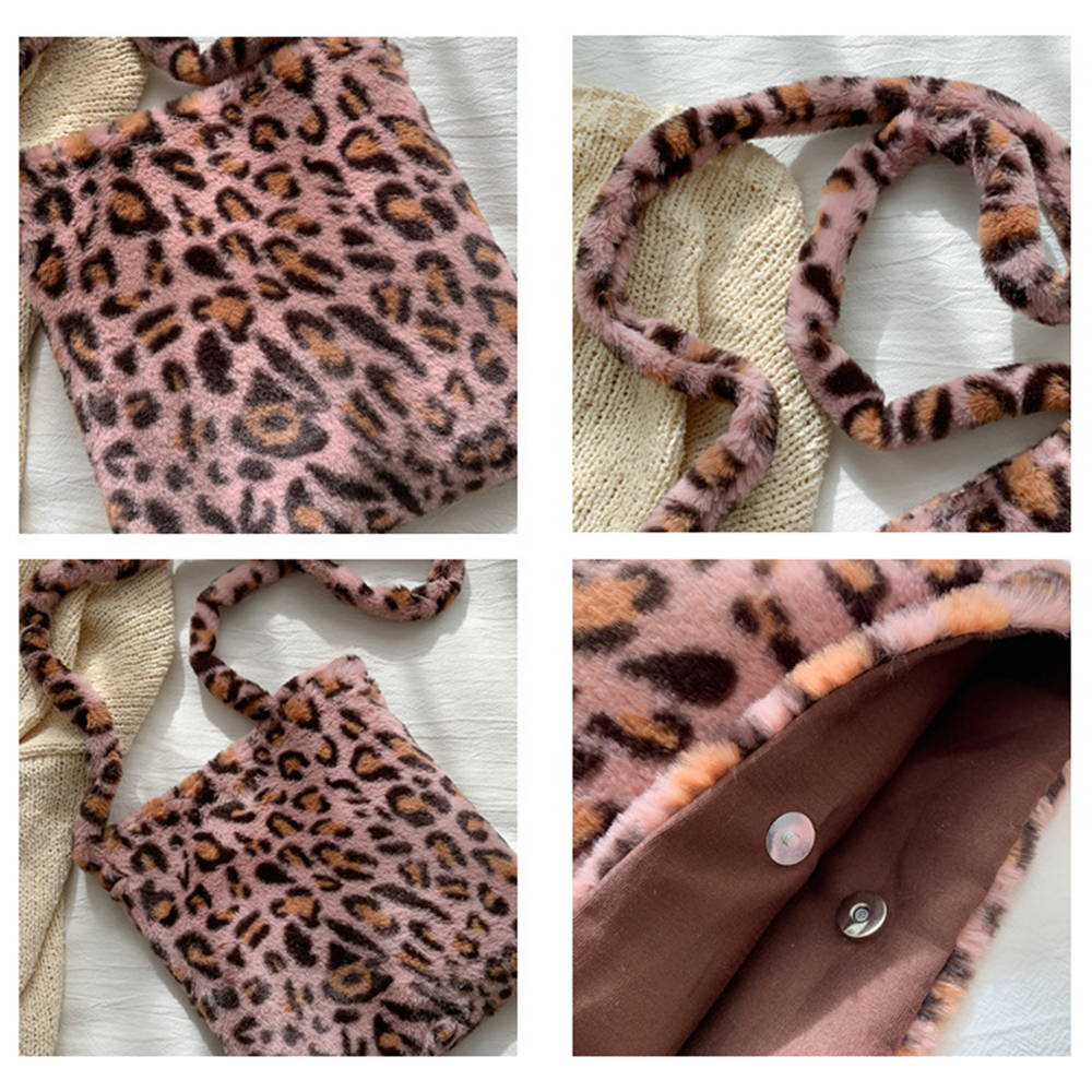 Túi Đeo Chéo Lông Xù Họa Tiết Da Báo Sức Chứa Lớn Thời Trang Thu Đông Cho Nữ