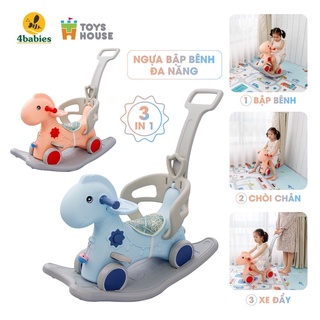 Ngựa bập bênh cho bé, có bánh xe và cần đẩy Toyshouse (ngựa Toys house 3in1)