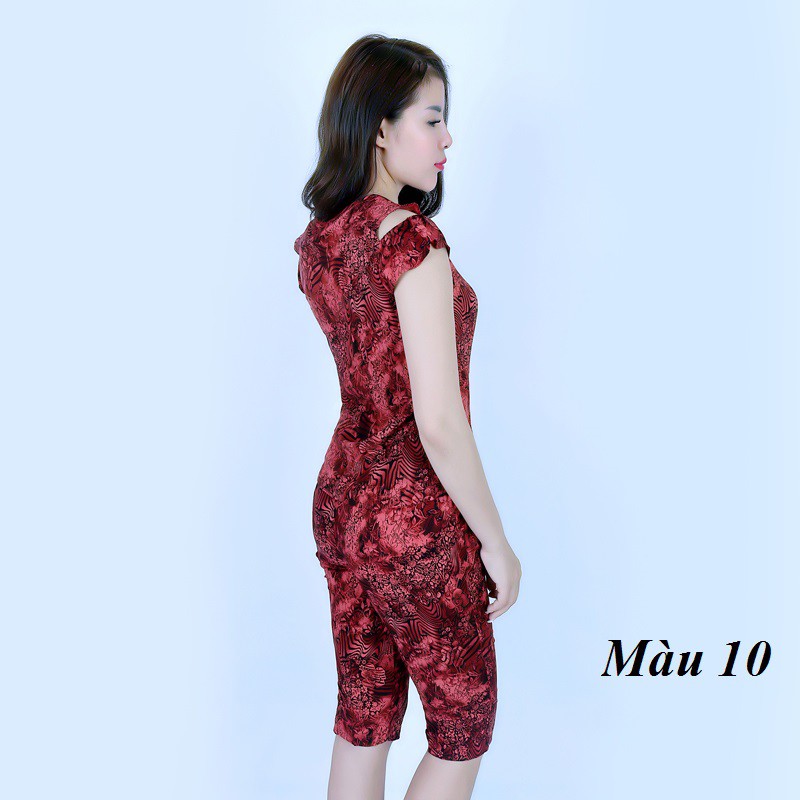 Bộ mặc nhà lanh (tole) Vicci BN078, thiết kế áo cộc tay cách điệu, quần lửng, phối họa tiết