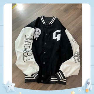 Áo bomber varsity nhung gân thêu G ulzzang Gonz 314onthetrending