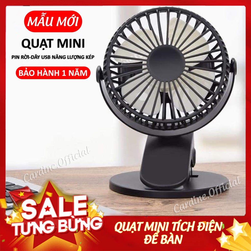 Quạt mini tích điện kẹp bàn có đế thăng bằng 360 độ siêu mát Cardine Store Pin Khủng 1200mAh
