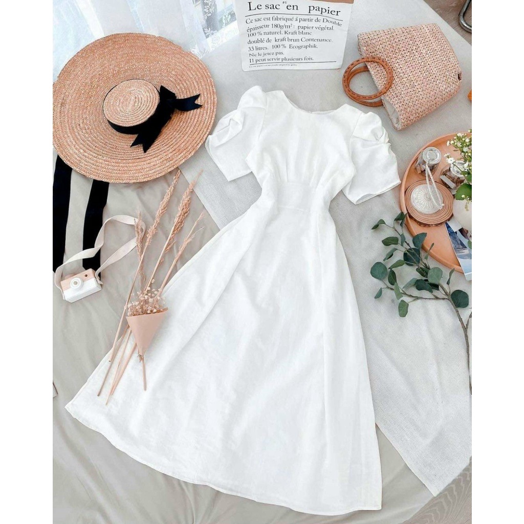 Váy Dự Tiệc Dán Xòe Cổ Tròn AKARA AK23 Phối Tay Bèo Nhúng Size SML | BigBuy360 - bigbuy360.vn