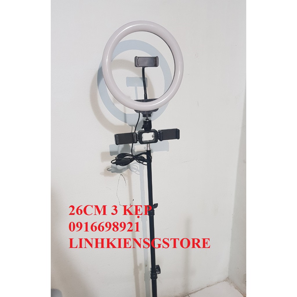 Đèn LiveStream Live 26CM + 3 Kẹp ĐT + Chân 1.8M Full Bộ live stream nhiều máy