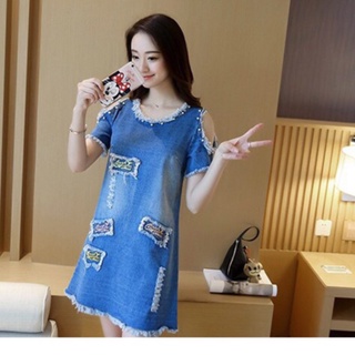 ĐẦM JEAN SUÔNG CUTOUT VAI