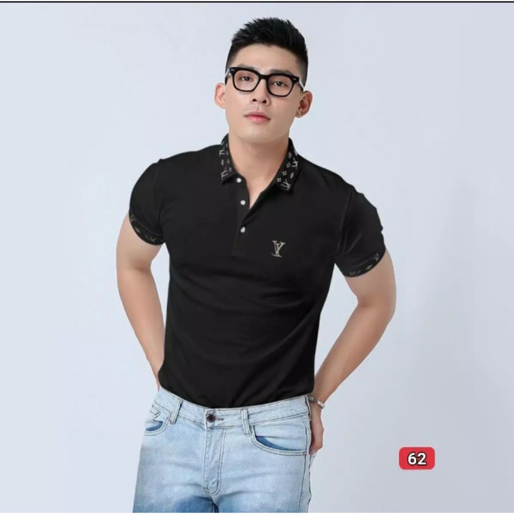 Áo thun ngắn tay cổ bẻ nam Logo LV thêu lịch lãm, sang trọng Q501, full size tới 78kg | BigBuy360 - bigbuy360.vn